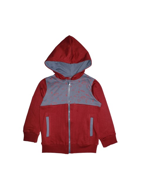 

KiddoPanti Boys Maroon & Grey Colourblocked Hooded Sweatshirt