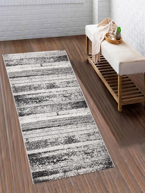 

SPACES Black & Grey Striped Print Floor Runner