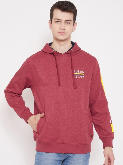 

Austin wood Men Red Solid Hooded Sweatshirt