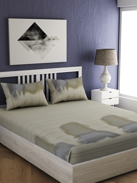 

EverHOME Beige Abstract Print Double Bedsheet With 2 Pillow Covers
