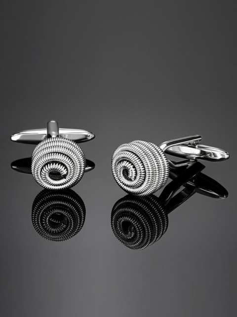 

shaze Men Rhodium-Plated Textured Coiled Cufflinks, Silver