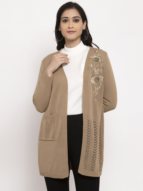 

Global Republic Women Khaki-Coloured Self-Design Front Open Cardigan