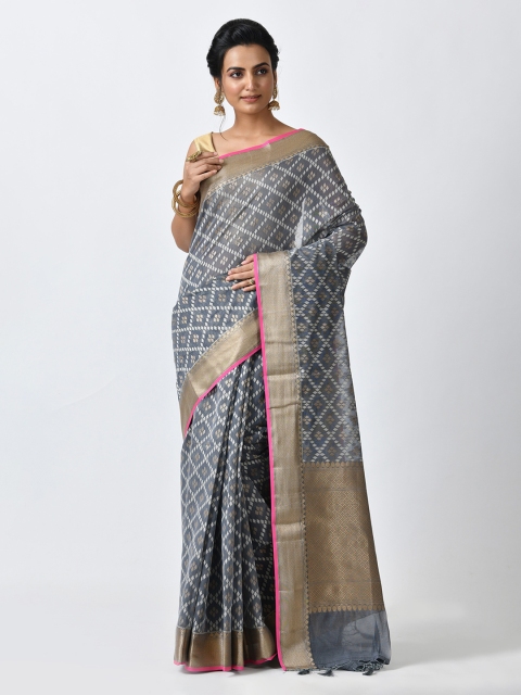 

RANGOLI Grey & Gold-Toned Organza Woven Design Saree