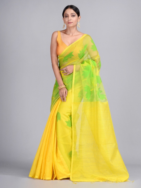 

Mitera Yellow & Green Pure Silk Woven Design Taant Saree