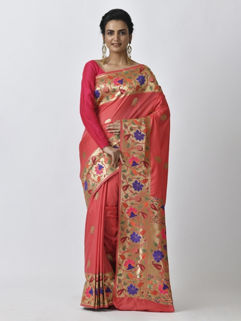 

RANGOLI Peach-Coloured Woven Design Art Silk Saree
