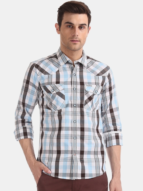 

Flying Machine Men White & Blue Regular Fit Checked Casual Shirt