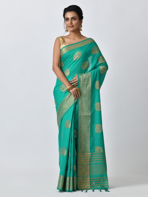 

RANGOLI Green Art Silk Woven Design Tussar Saree