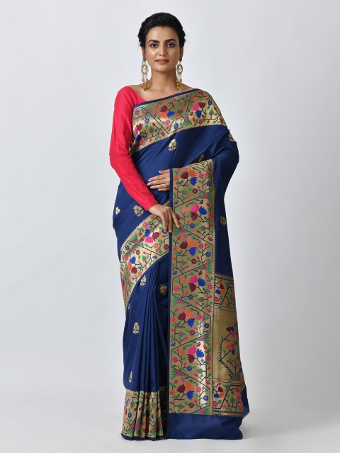 

RANGOLI Navy Blue & Gold-Coloured Art Silk Woven Design Saree