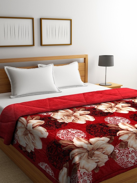 

KLOTTHE Red & Beige Floral Printed 800 GSM Heavy Winter Double Bed Quilt