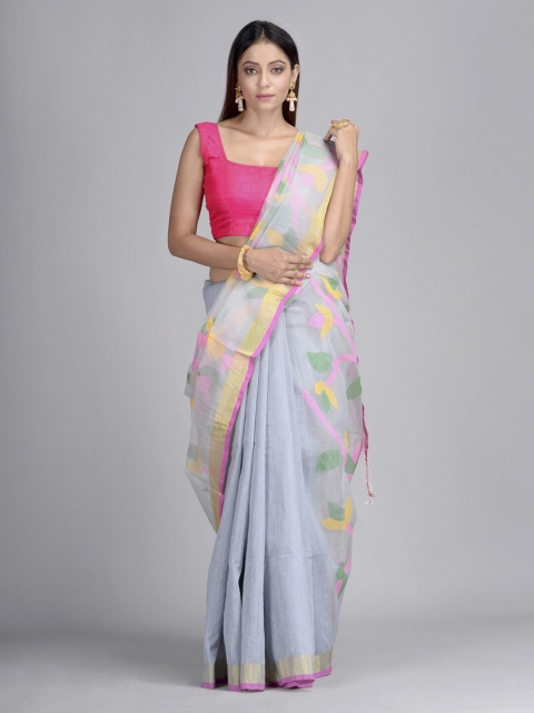 

Mitera Multicoloured Solid Taant Saree, Grey