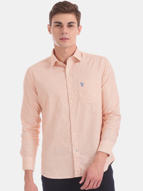 

U.S. Polo Assn. Men Orange Regular Fit Printed Casual Shirt