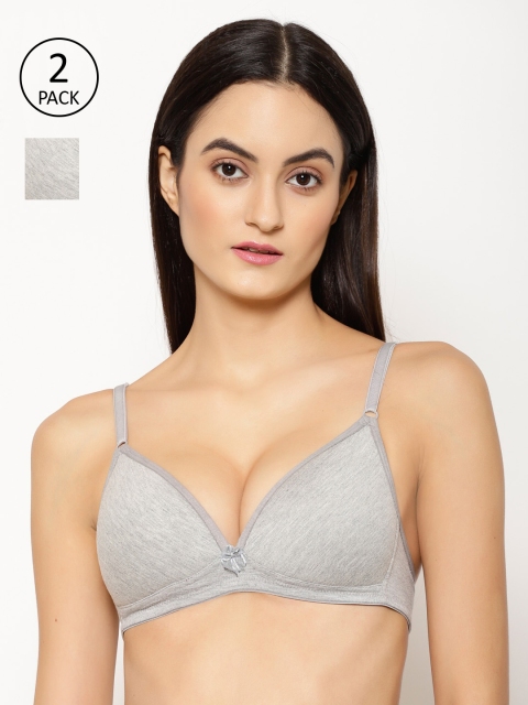 

Floret Pack Of 2 Grey Melange Solid Lightly Padded Non-Wired Plunge Bras F20595_Cool Grey-Cool Grey_30B