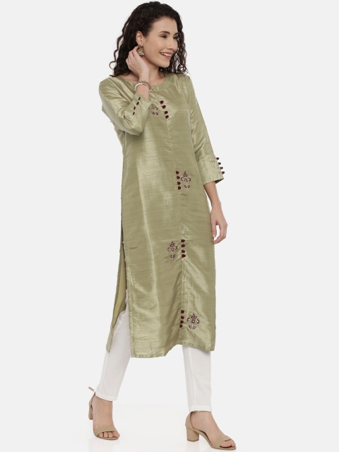 

GOLDSTROMS Women Green Embroidered Straight Kurta