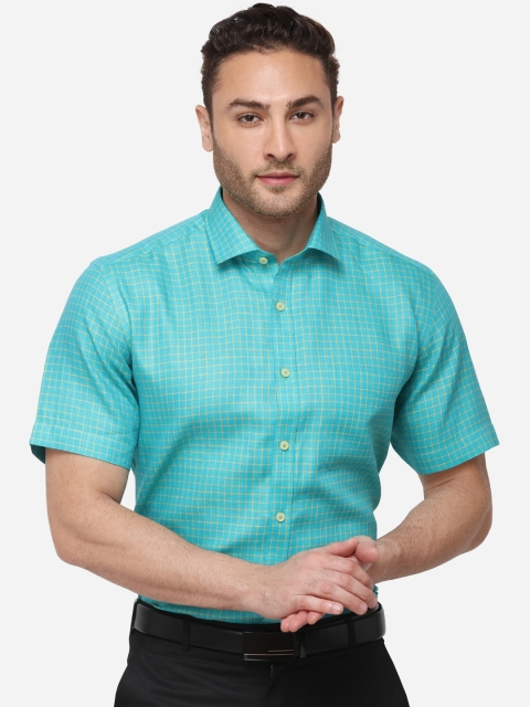 

JADE BLUE Men Sea Green Regular Fit Checked Formal Shirt
