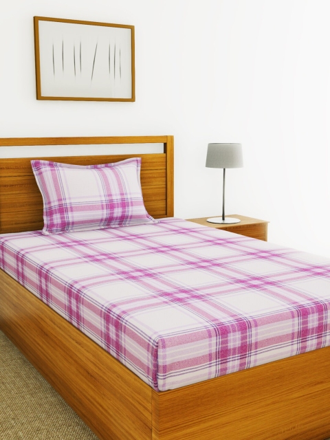 

BIANCA Purple Checked 110 TC Cotton Single Bedsheet With 1 Pillow Cover