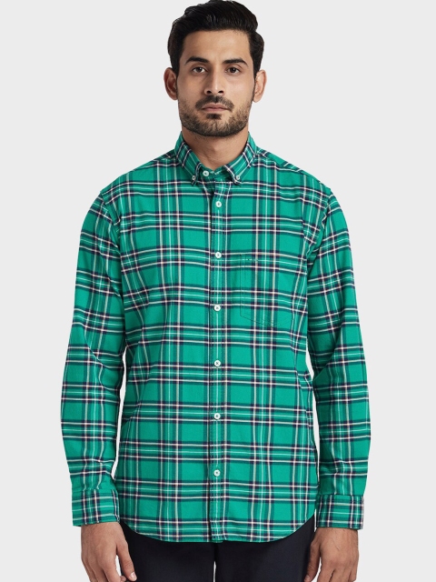 

ColorPlus Men Green Tailored Fit Checked Casual Shirt