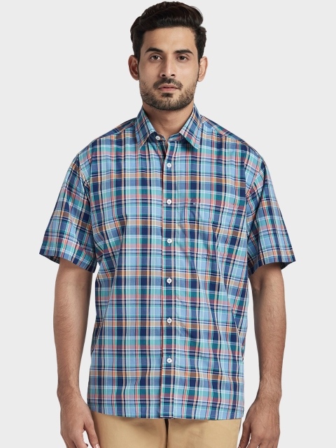 

ColorPlus Men Orange & Blue Regular Fit Checked Casual Shirt