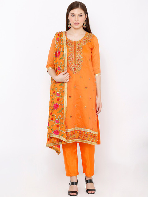 

SALWAR STUDIO Orange Silk Blend Unstitched Dress Material