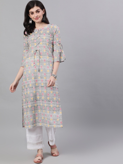 

AASI - HOUSE OF NAYO Women Grey Printed Straight Kurta