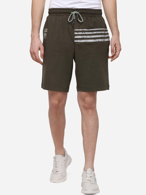 

JADE BLUE Men Olive Green Striped Regular Fit Regular Shorts