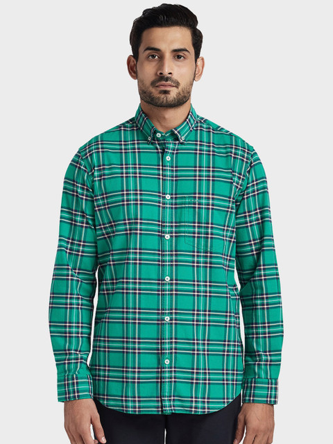 

ColorPlus Men Green & White Tailored Fit Checked Casual Shirt