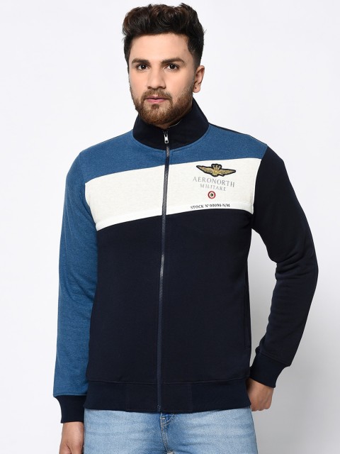 

98 Degree North Men Navy Blue & White Colourblocked Sweatshirt
