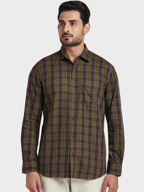 

ColorPlus Men Green Tailored Fit Checked Casual Shirt