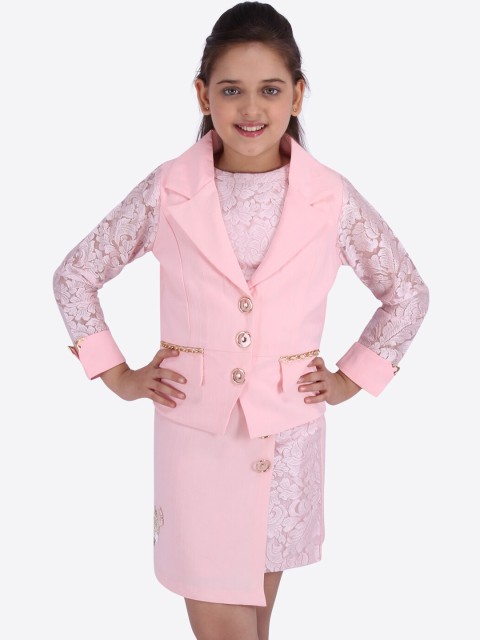 

CUTECUMBER Girls Pink & Gold-Toned Self Design Top with Skirt