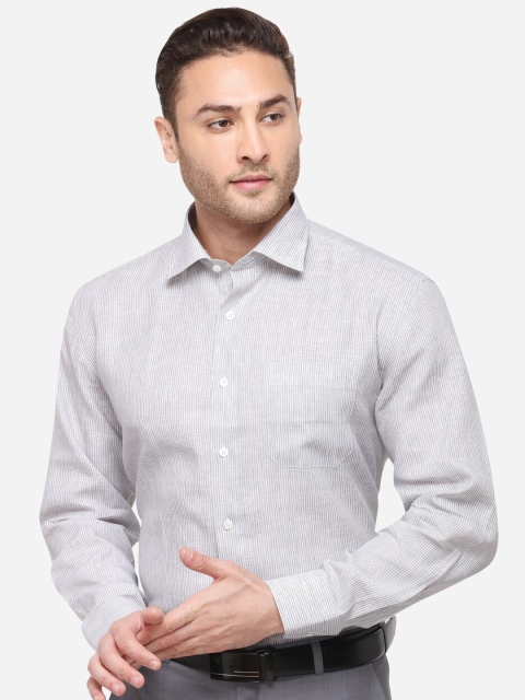 

JADE BLUE Men Grey Regular Fit Linen Striped Formal Shirt