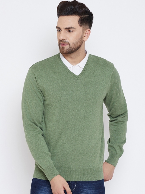 

98 Degree North Men Olive Green Solid Pullover Sweater