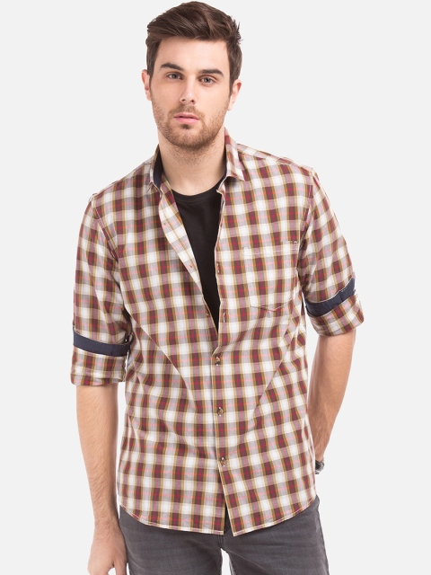 

Ruggers Men Brown & White Regular Fit Checked Casual Shirt