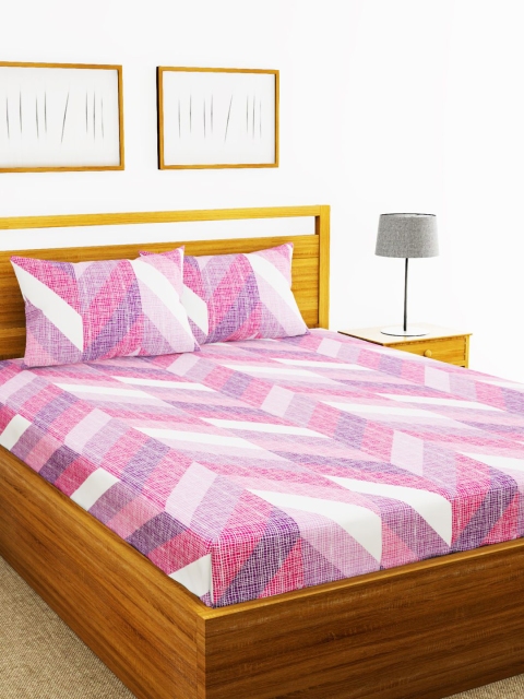 

BIANCA Purple & White Geometric 110 TC Cotton 1 King Bedsheet with 2 Pillow Covers