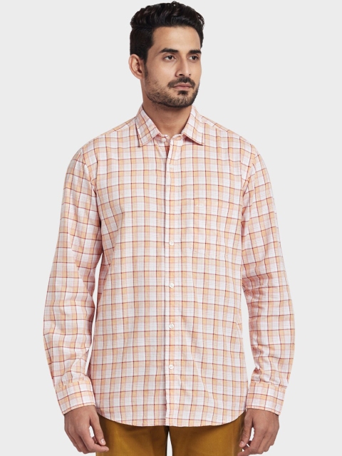

ColorPlus Men Orange & White Tailored Fit Checked Casual Shirt