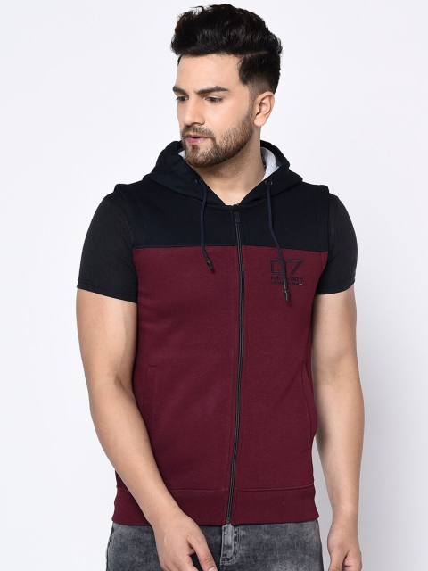 

Octave Men Maroon & Black Colourblocked Hooded Sweatshirt