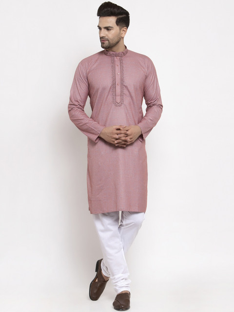 

Jompers Men Mauve & White Solid Kurti with Churidar