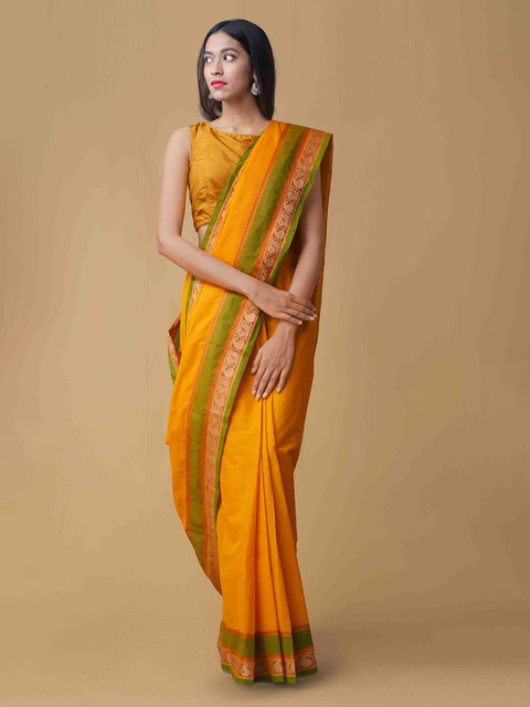 

Unnati Silks Orange Woven Design Pure Uppada Pavni Handcrafted Cotton Saree