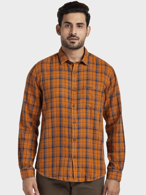 

ColorPlus Men Yellow Tailored Fit Checked Casual Shirt