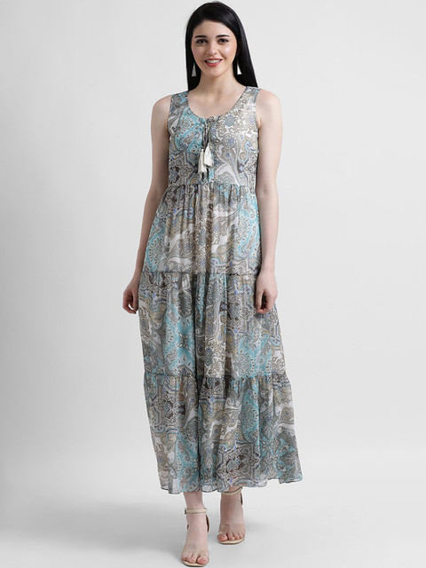 

Zink London Women Blue Printed Fit and Flare Dress