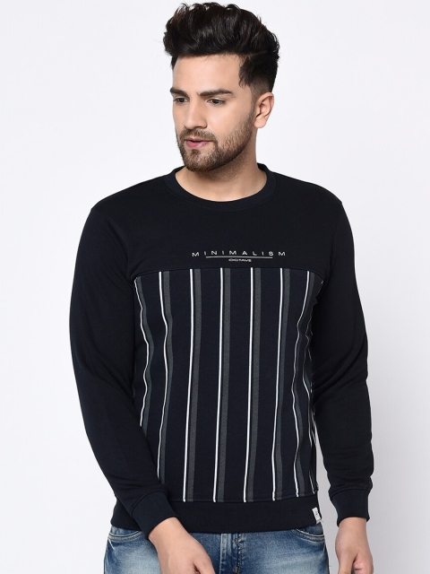 

Octave Men Navy Blue & White Striped Sweatshirt