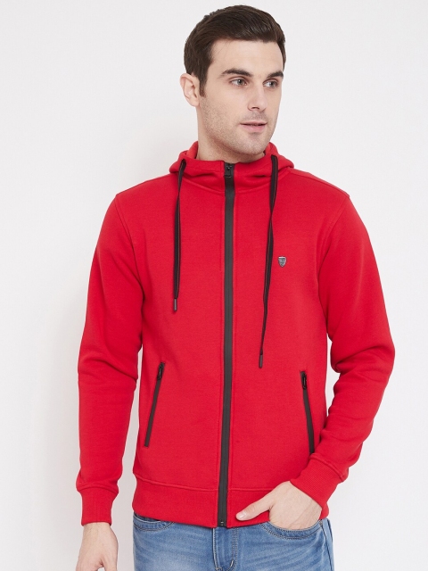 

Okane Men Red Solid Hooded Sweatshirt