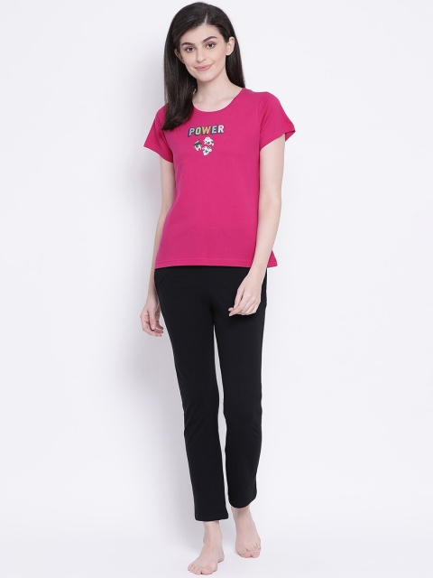 

Clovia Women Black & Magenta Pink Night Suit