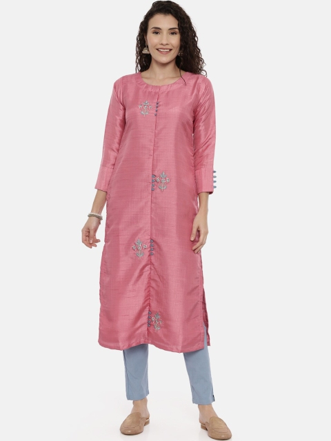 

GOLDSTROMS Women Pink Embroidered A-Line Kurta