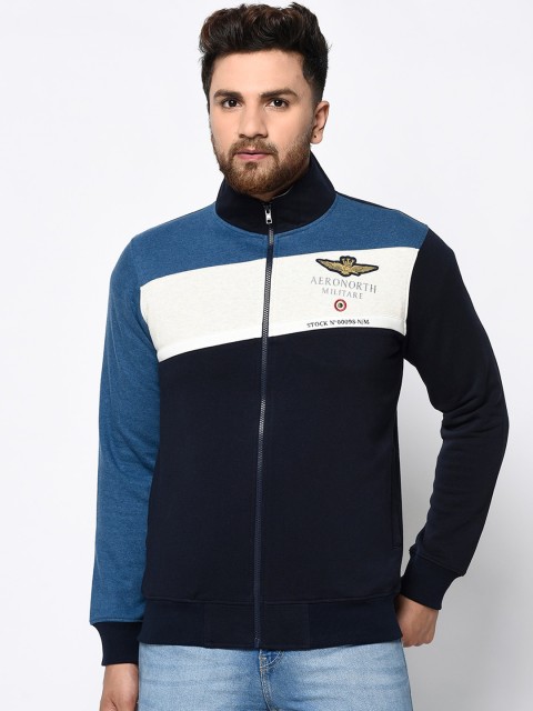 

98 Degree North Men Navy Blue & White Colourblocked Sweatshirt