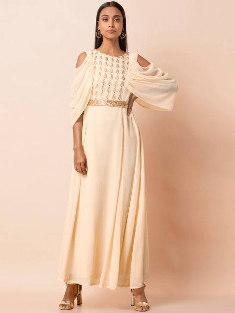 

INDYA Women Cream-Coloured Embellished Maxi Dress