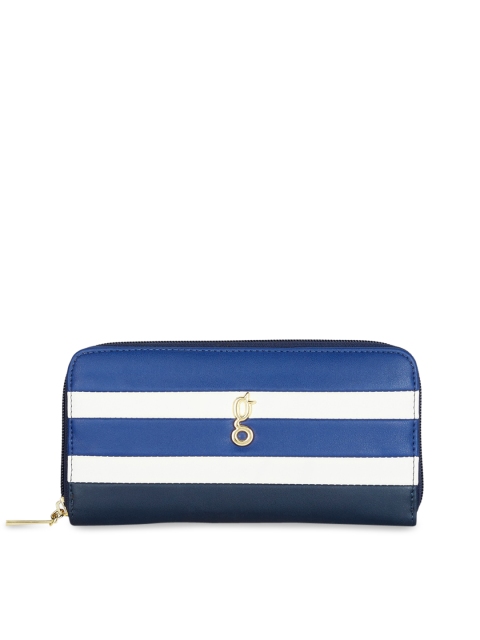 

Global Desi Women Blue & White Striped Long Zip Around Wallet