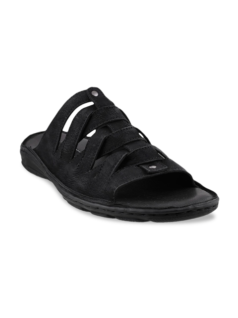 

Mochi Men Black Solid Leather Comfort Sandals
