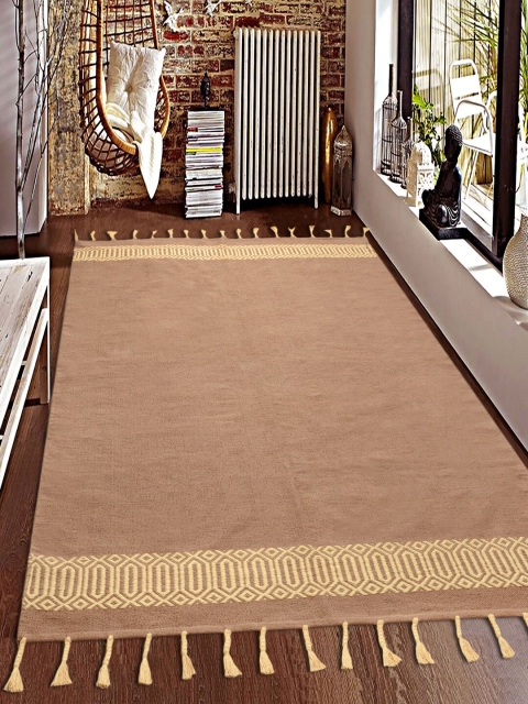 

Saral Home Unisex Beige Patterned Handwoven Anti-Slip Dhurrie