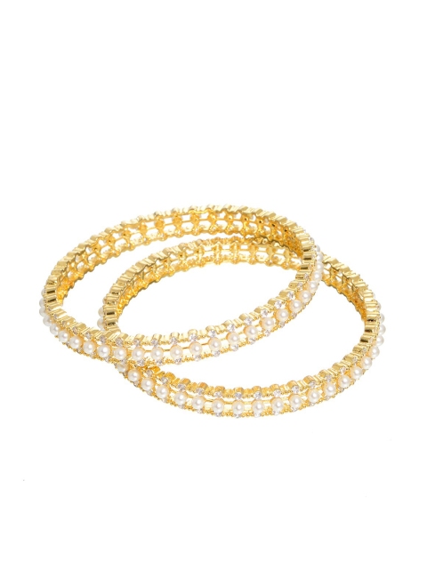 

INDYA Set Of 2 Gold-Plated Pearl-Studded Bangles