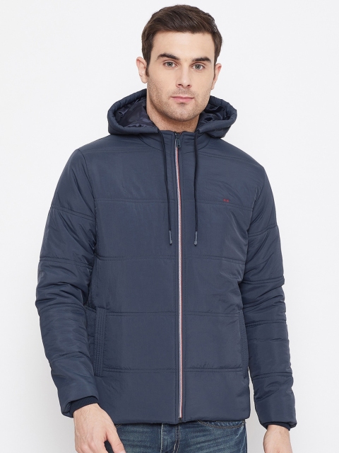 

Okane Men Navy Blue Solid Padded Jacket