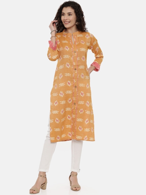 

GOLDSTROMS Women Yellow & Off-White Printed Straight Kurta